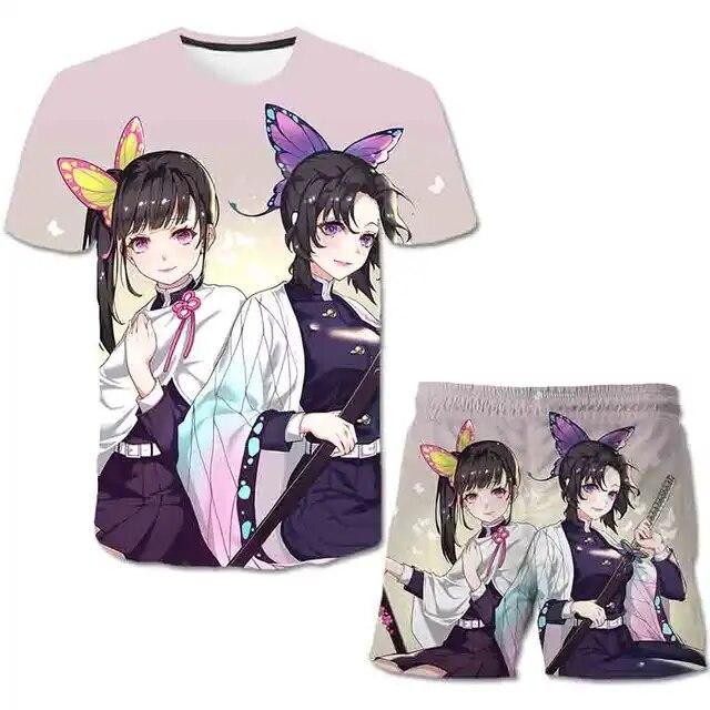 Baby Demon Slayer T shirt Clothes Summer Boys Clothing Sets Fashion T shirt+Short Pants 2pcs Suit Children Clothes Streetwear