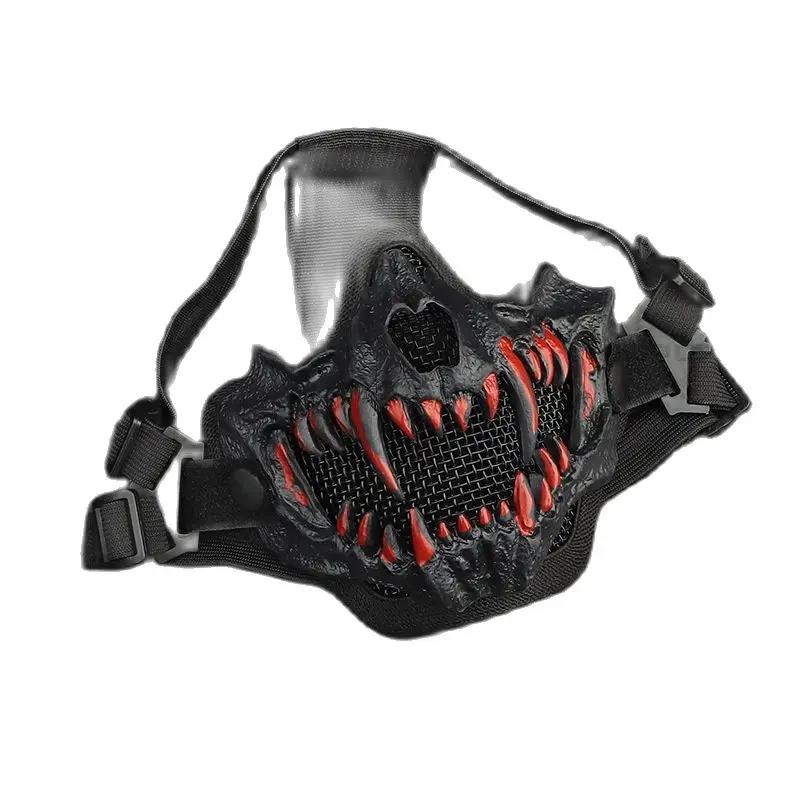 Maschera Zanna, Protezione Facciale Teschio Zanna Oni Rete Tattica Maschera Samurai Mezza Faccia per Softair Caccia CS Halloween Cosplay
