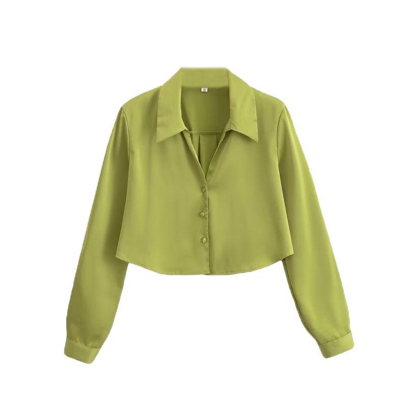Kaslead Fashion Style Silk Satin Texture Long Sleeves Shirt