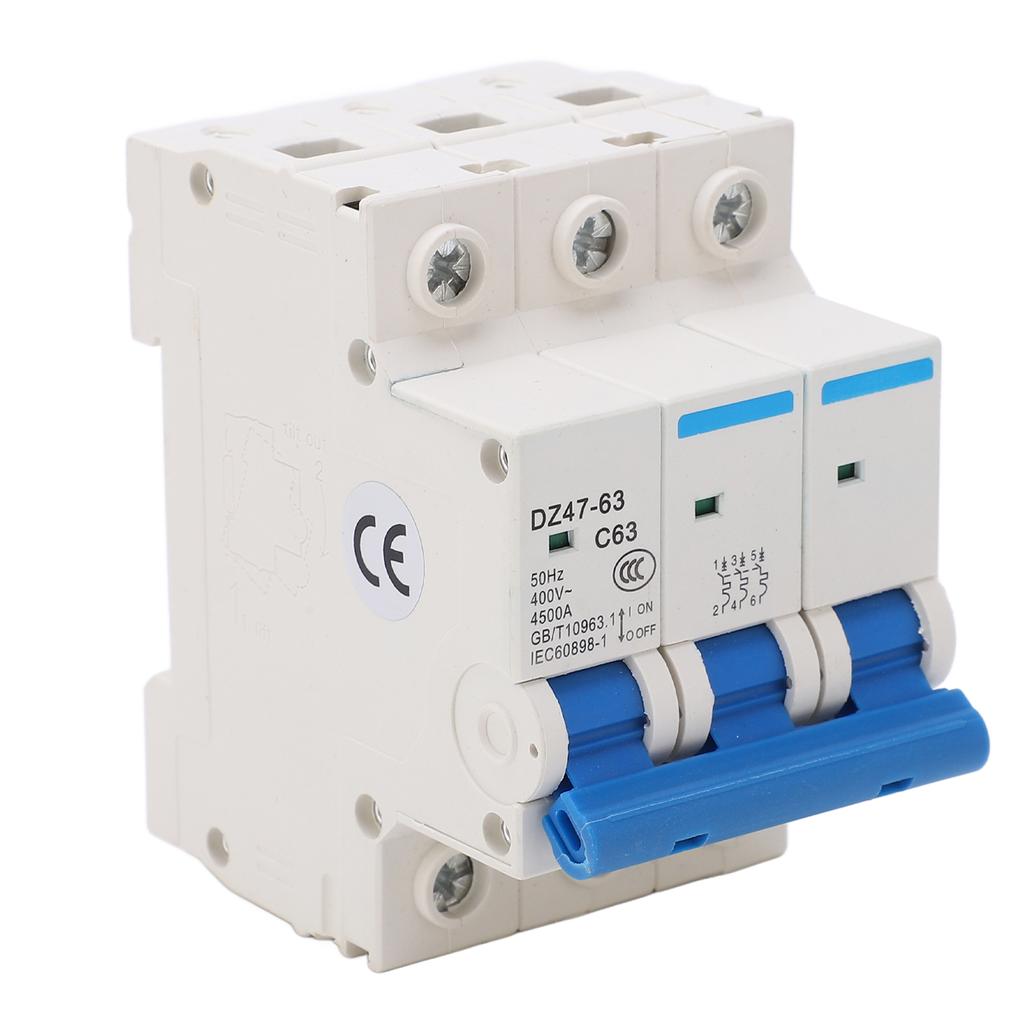 3P Miniature Circuit Breaker DIN Rail Mount Low Voltage Overload Protection Switch 400V 63A