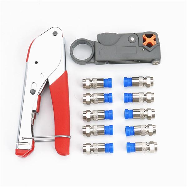 Compression Tool Kit RG59 RG6 Coaxial Crimping Tool Dual Blade Coaxial Cable Stripper With 10F Conne