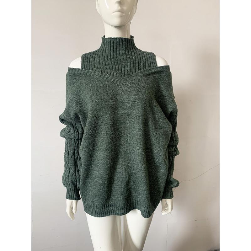 Autumn and Winter Women's Strapless High Neck Loose Large Version of The Knitted Sweater