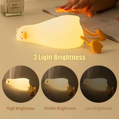 Cute Duck Night Light Warm White Night Light with Touch Sensor 3 Light Brightness Soft Silicone