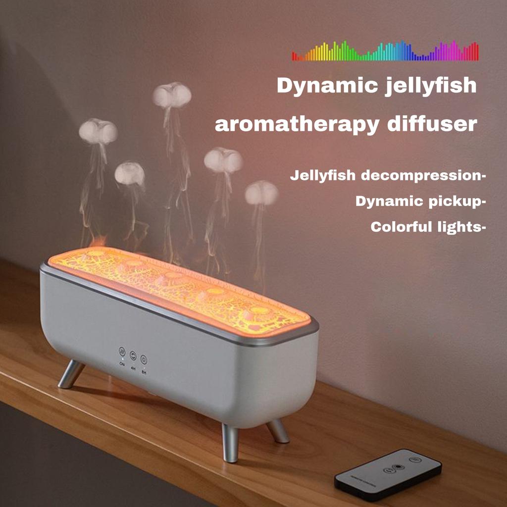 Ring Flame Humidifier With  Sound Pickup, Jellyfish Remote Control Color Light,  Oil Porous Expansion Aromatherapy Machine