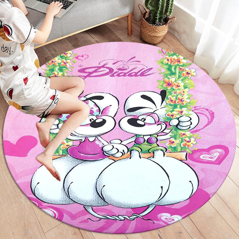 Diddl Round Area Rug,Carpet Rug for Living Room Bedroom Sofa Playroom Decor,Non-slip Floor Mat