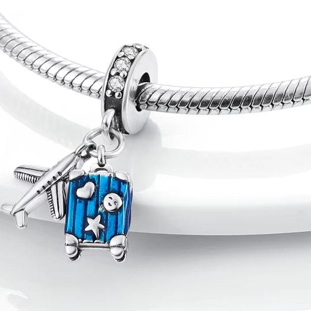 925 Silber Charms Perle Anhänger Flugzeug Koffer Reisepass Reise Charms Passend für Original Charms Armband Schmuck Geschenk