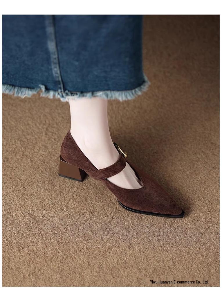 Französische Retro Mary Jane High Heels - Exquisiter Frühling/Herbst 2025 Stil für Damen mit spitzer Zehenpartie, perfekt zu Röcken.