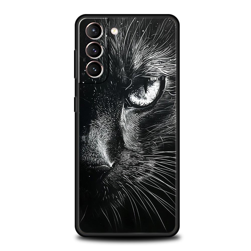 Cat Line Black Cats Phone Case For Samsung Galaxy S26 Ultra S25 Plus S24 FE S23 S22 5G S21 S20 Cover Black Soft