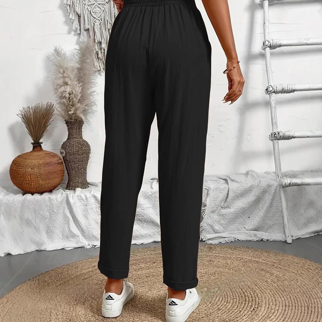 2025 Women's High Waist Cotton Linen Drawstring Casual Pants with Pockets