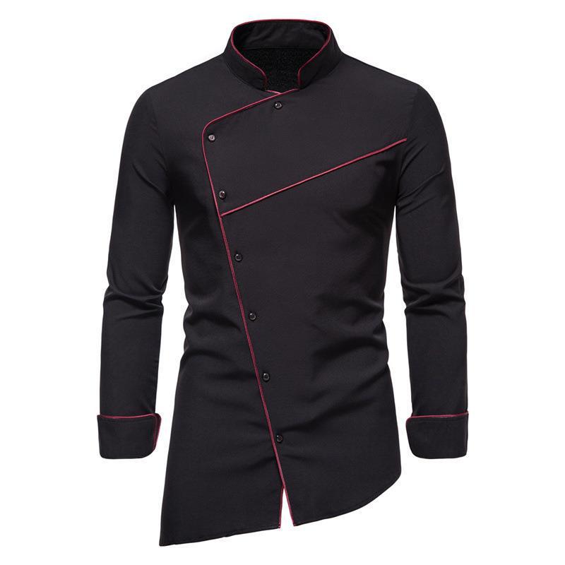

Men s 2025 Solid Color Stand Collar Long Sleeve Plus Size Formal/Casual Shirt, European Fit. L чёрный