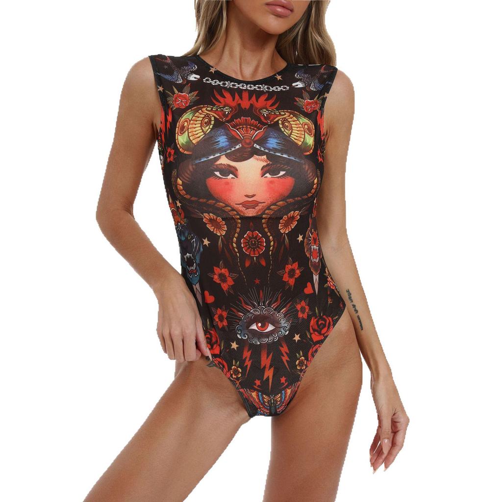 Dámské vícebarevné síťované jednodílné plavky s dlouhým rukávem a ochranou proti slunci