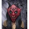 Halloween Devil Mask Long Hair Red Face Horns Scary Full Head Carnival Party