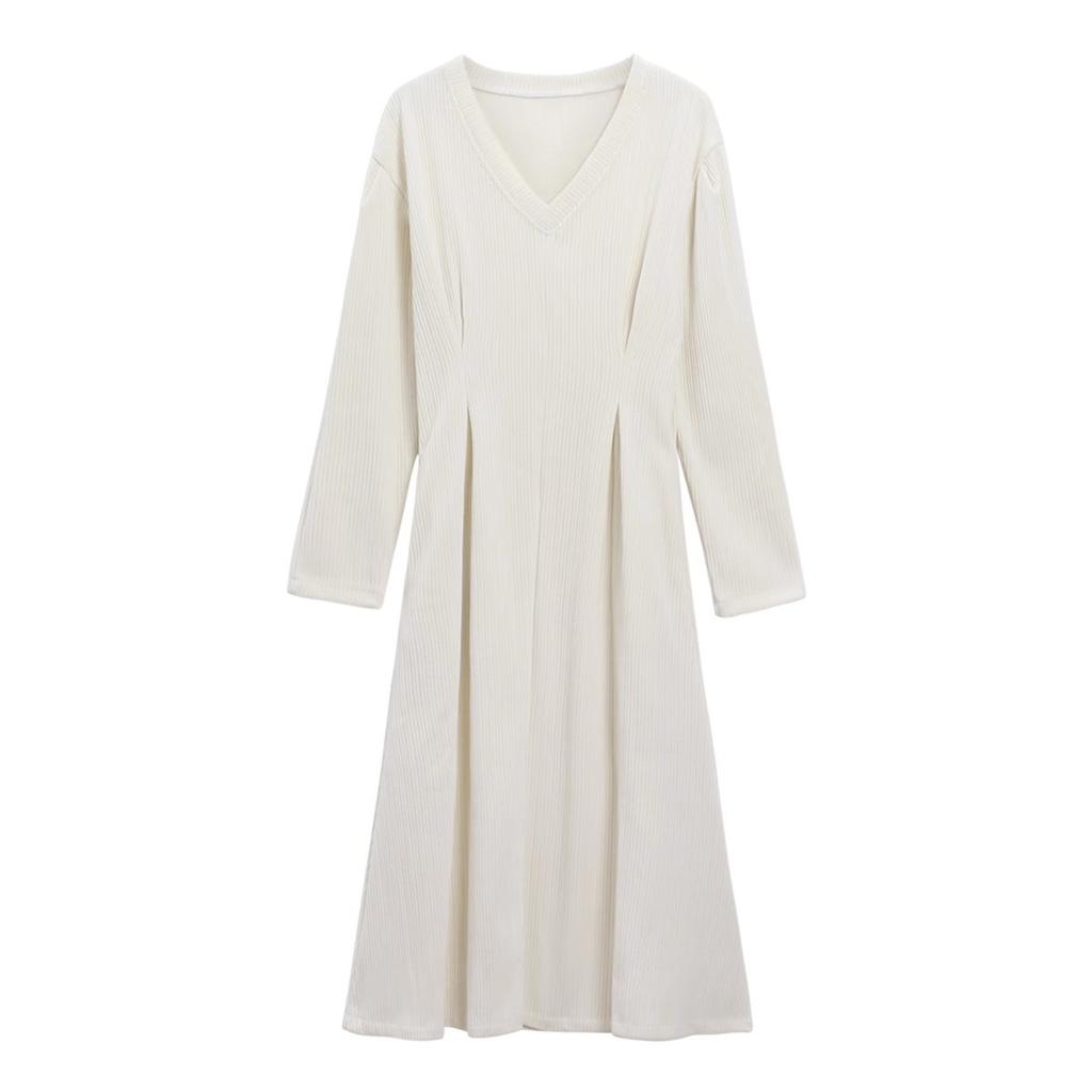 White V-Neck French-Style Dress For Women, Spring New Model, Slim-Fitting, Elegant, Retro Vibe, A-Line Skirt.