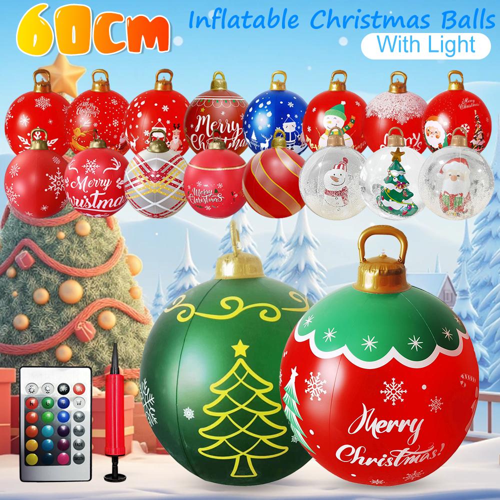 60cm Giant Inflatable Christmas Balls PVC Giant Big Large Balls With Light Xmas Tree Decorations Outdoor Holiday Yard Lawn Balls