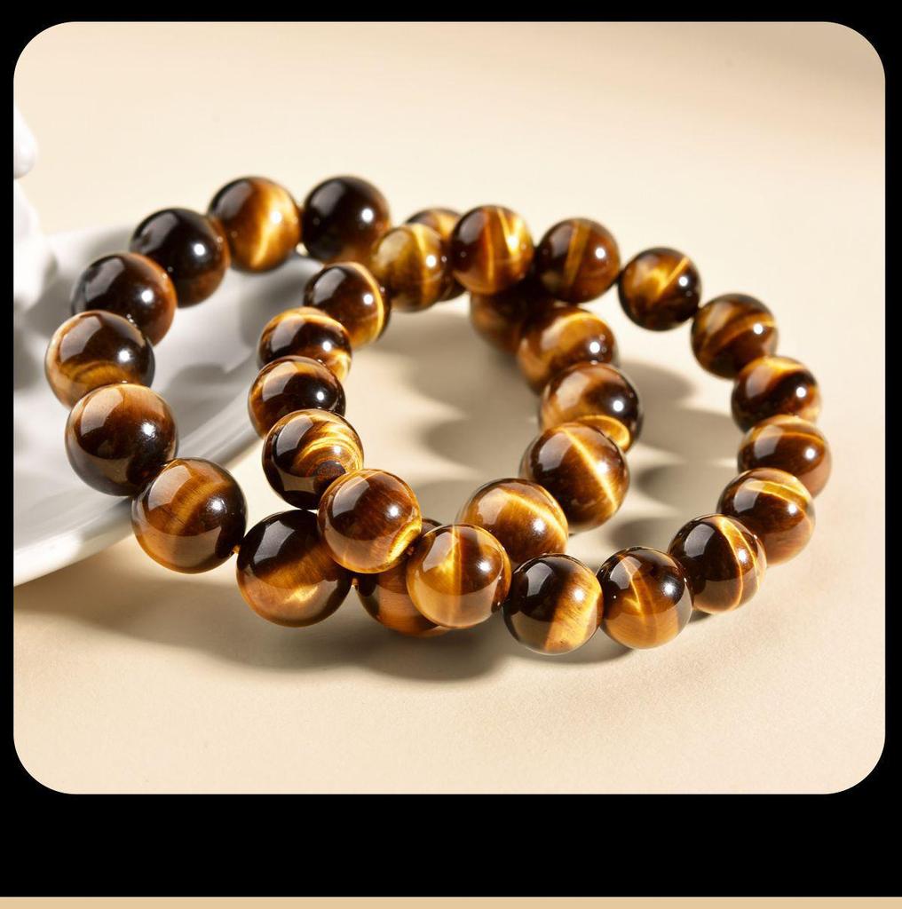 Natural Tiger Eye & Black Agate Stone Bracelet for Men, Women, and Girls - Round Beads Friendship Gift