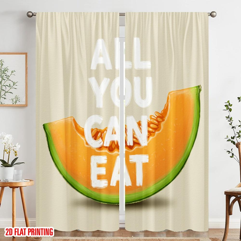 2pcs 2D flat printing Party Curtains Melon All You Can Eat 100% Polyester Without Electricity Festive Holiday for Holiday