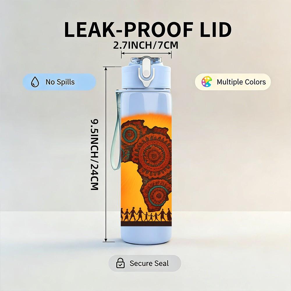 1PC African Continent Orange Texture 750ml Color Plastic Sports Water Bottle Leakproof Flip Straw Lid Suitable for Sports Office Home Use