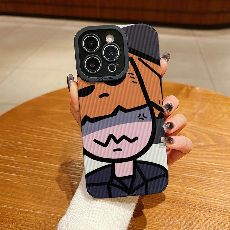 Vertical Grain Leather Shell Box Boy Printed Patterned Shockproof Soft Silicone Case with Camera Lens Full Protection for iPhone