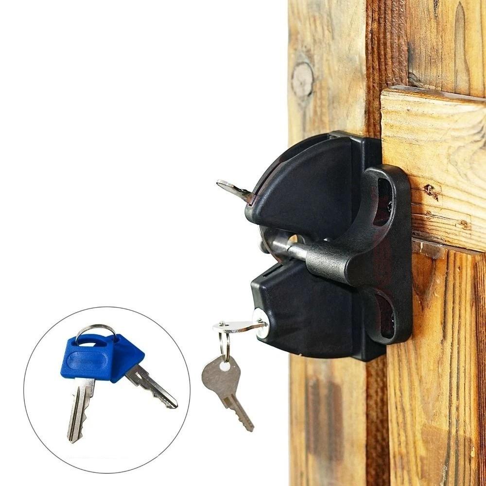 Black Color Outdoor Door Lock Nylon Material Spring Loaded Self-Locking Door Kit 2 Sided Locking Durable Non-rusting
