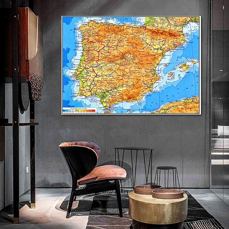 Mappa Murale Fisica Spagna Portogallo Penisola Iberica Mappa Topografica con Rilievo Poster Geografico Educativo per Casa Scuola Ufficio Studio Decorazione