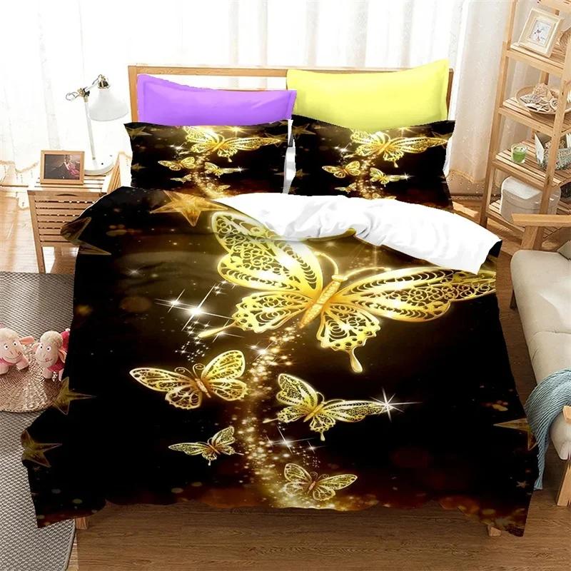 Comforter Golden Butterfly Bedding Set Comforter Bed Set King Queen Twin Size Boys Girls Adults