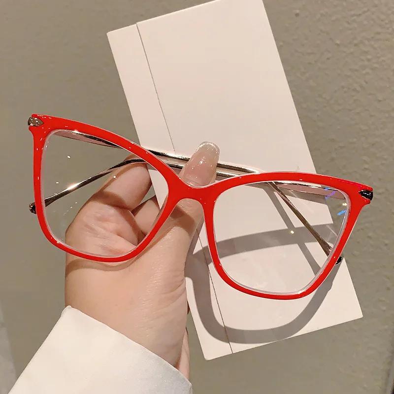 

Luxury Blue Blocking Light Metal Glasses Women For Men Vintage Designer Myopia Prescription Optical Cat Eye Glasses Big Frame