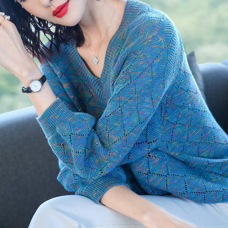 Svetr s výstřihem do V, stahovací šňůrkou, tenký pletený svetr, krátký top, mix barev, volný svrchní oděv, jaro a podzim