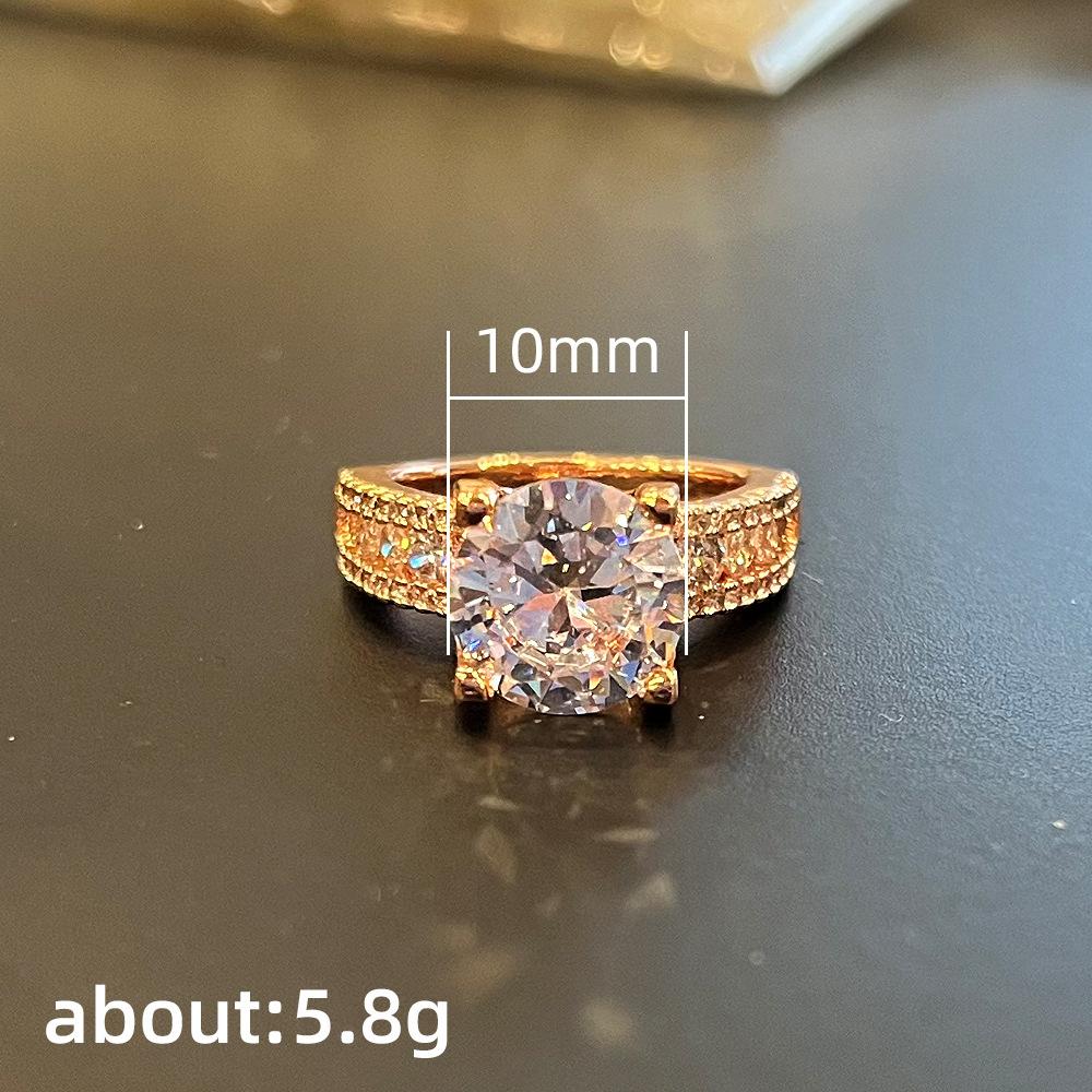 Copper Ring, Copper-Plated Rose Gold Hollowed-Out Zircon-Studded Engagement Ring, Female.