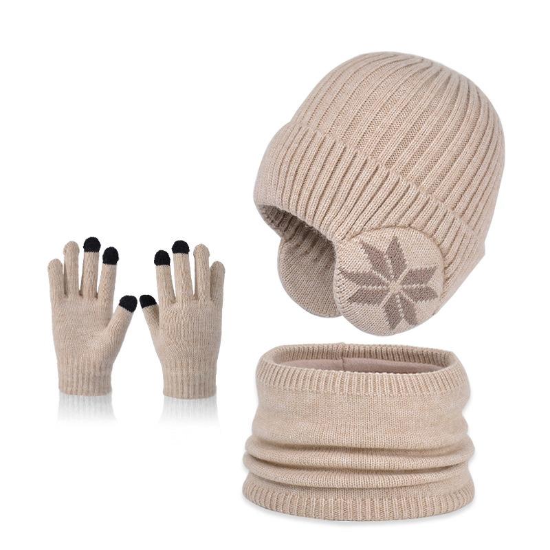 

Kids Winter Hat Scarf and Gloves Set for Boys Girls 3 in 1 Warm Thermal Knitted Beanie Hat with Earflaps, Snood Neck Warmer with Fleece Lining бежевый