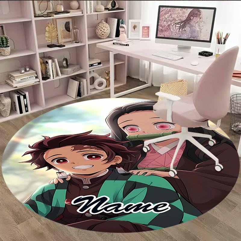 Customizable Demon Slayer6 Round Non-Slip Carpet - Ideal for Garden, Picnic, Office, Perfect for Decoration, Suitable For All Seasons