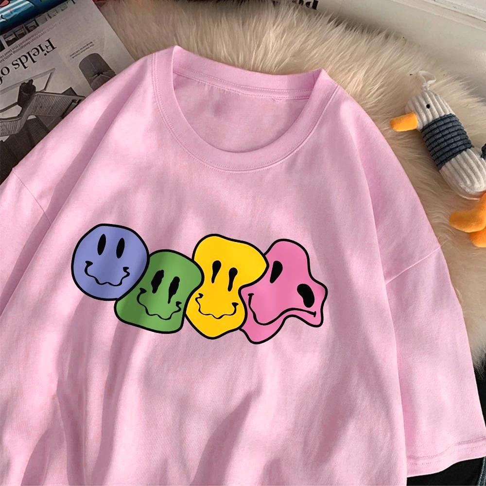 Casual Cartoon Dames T-shirts Interessante Lachend Gezicht Print Korte Mouw Ronde Hals Zachte Tops Mode Dames Zomerkleding
