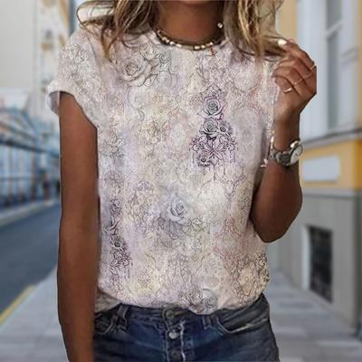 Mode Damen Retro Musterdruck T-Shirt Lustig Lässig O-Ausschnitt Kurzarm T-Shirt Sommer Damen T-Shirt