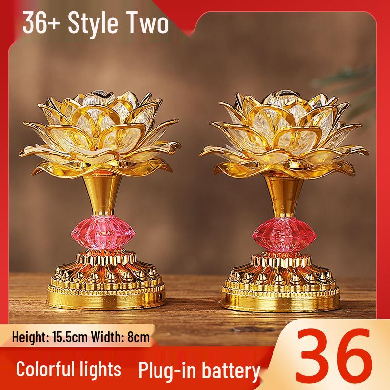 Seven-Color LED Rechargeable Buddha Offering Lamp - Lotus Design for Home and Guanyin Devotion.