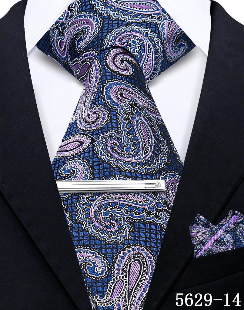 Men's Retro Floral Tie, Pocket Square & Tie Clip Set for Weddings