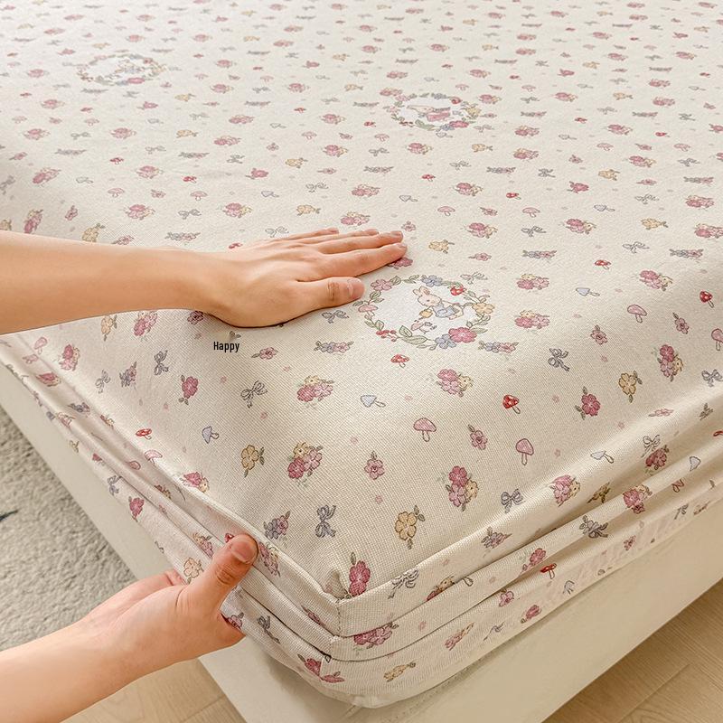 Thickened Coarse Cotton Printed Fitted Sheet Set: Non-Slip, Stain-Resistant, Fully Enclosed Mattress Protector, Three-Piece.