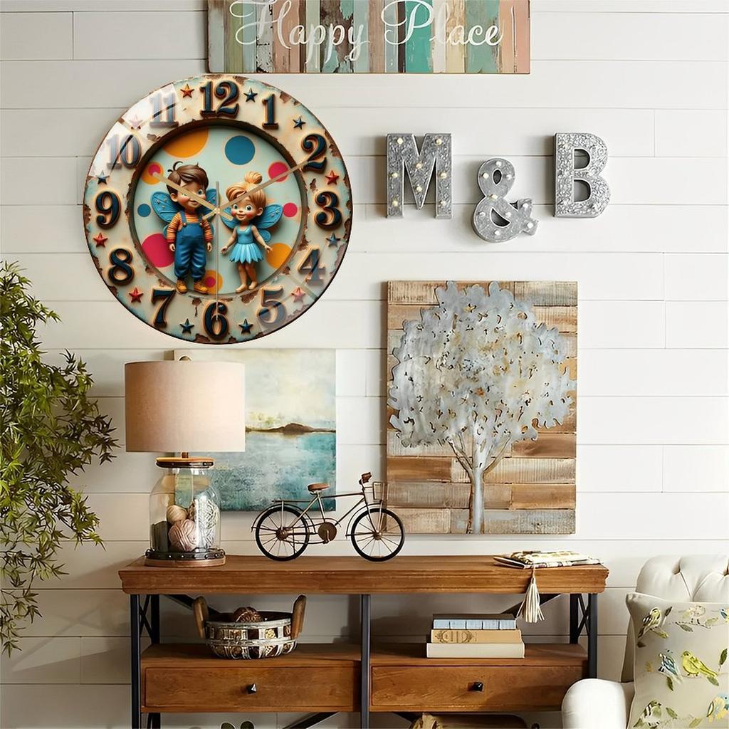 Versatile 30cm Round Wall Clock with Glass Surface and Decorative Metal Case