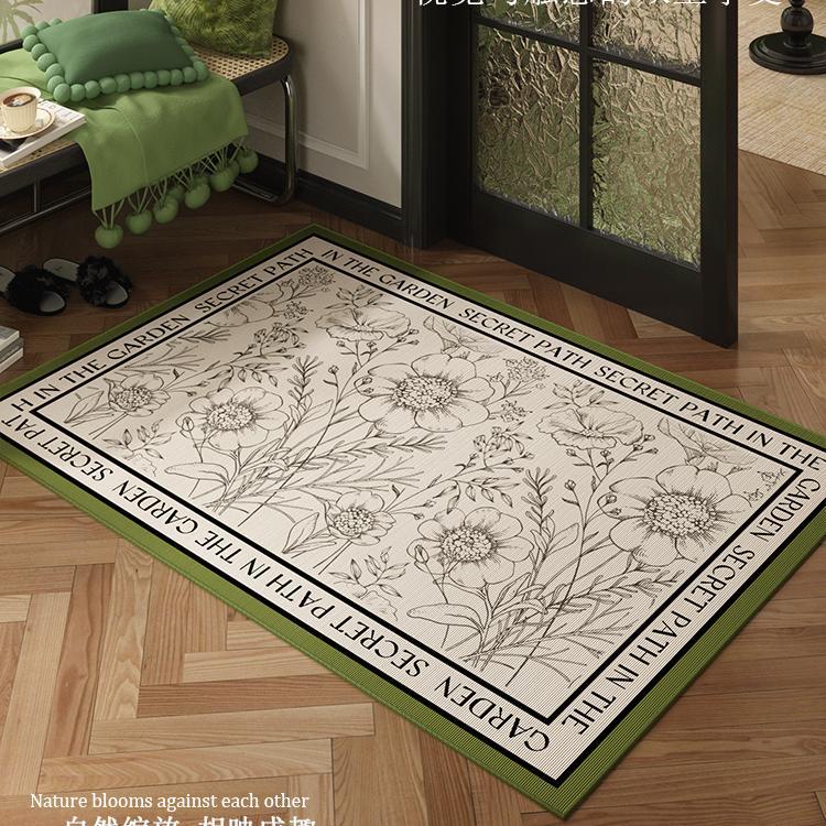 High-end Retro Green Front Door Mat, Entryway Threshold Rugs, Home-Durable Stain-Resistant No-Wash Hallway Floor Mats