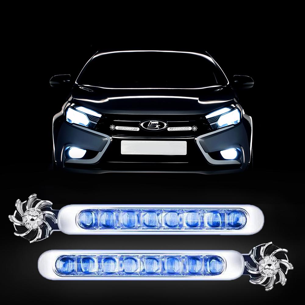 2 Stück Auto-LEDs ohne Verkabelung Windkraft Kühlergrill für Auto Nebelwarnung DRL Lampe Tagfahrlicht Fahrzeugleuchten mit Lüfterrotation
