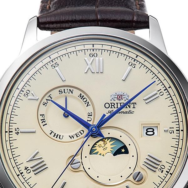 Orient Men's TRN-AK0803Y (Classic Bambino Sun and Moon Men's Leather) Round Watch Stainless Steel