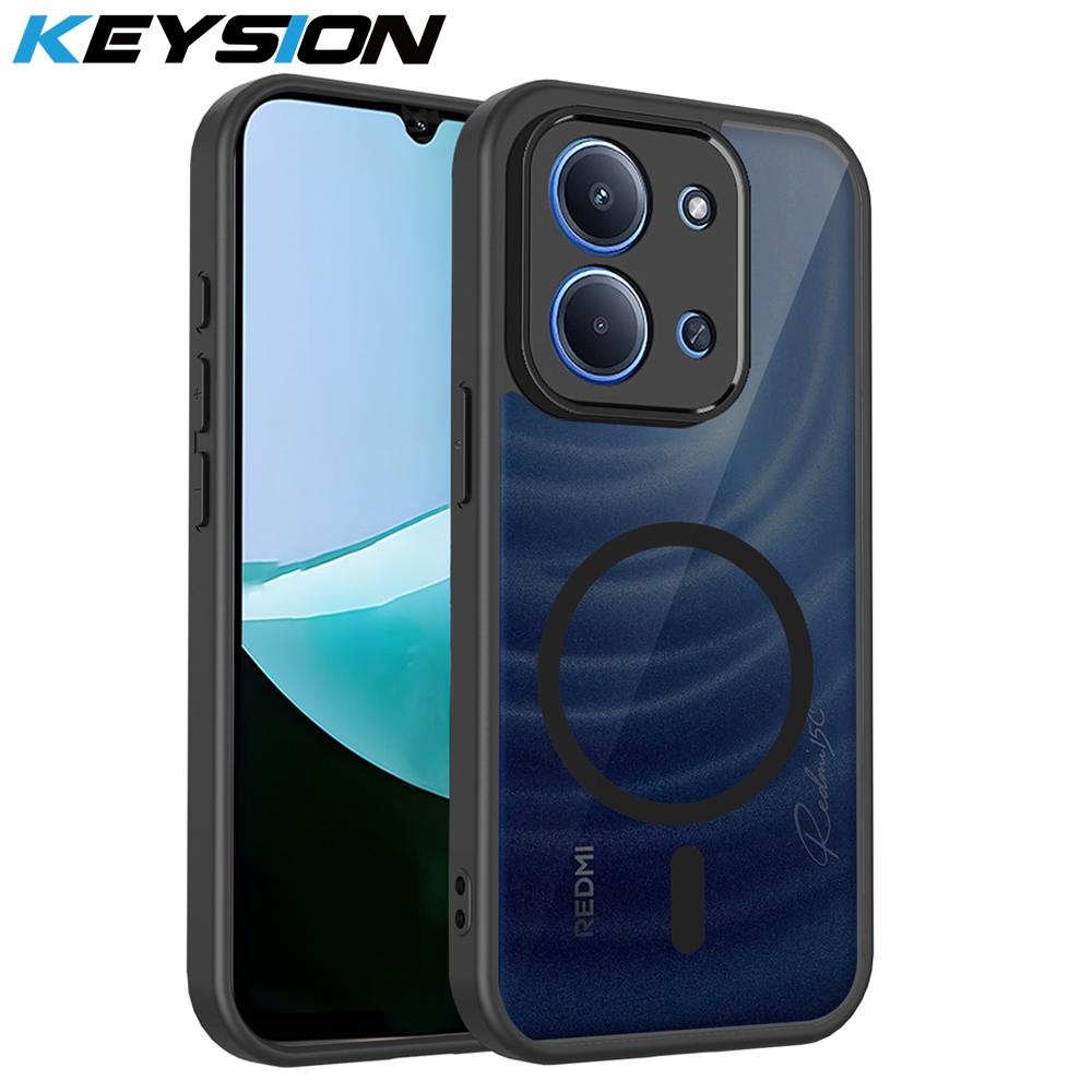 

KEYSION Magnetic Phone Case for Xiaomi POCO C85 Silicone+PC Matte Translucent Clear Shockproof Back Cover for Redmi 15C 171mm for Redmi 15C 171mm чёрный