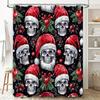 X-Mas Skull Decorative Shower Curtain With Santa Hats Holly Leaves For Home Bathroom Decoration 3D Printed Waterproof Fabric (Bl