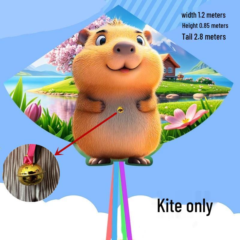 Cute Capybara Cartoon Delta Kite with Bells - Easy to Fly