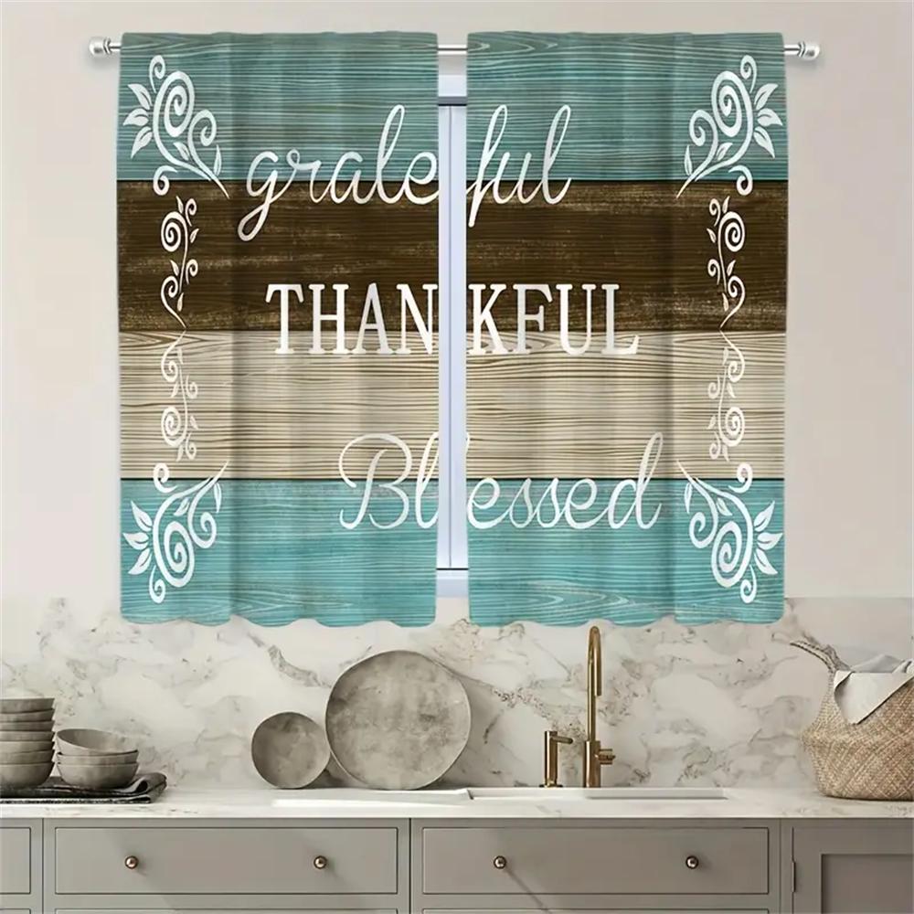 2pcs Farmhouse Kitchen Curtains Rustic Country Short Fork Spoon Knife Savor Vintage Window Treatment For Bedroom Living Room