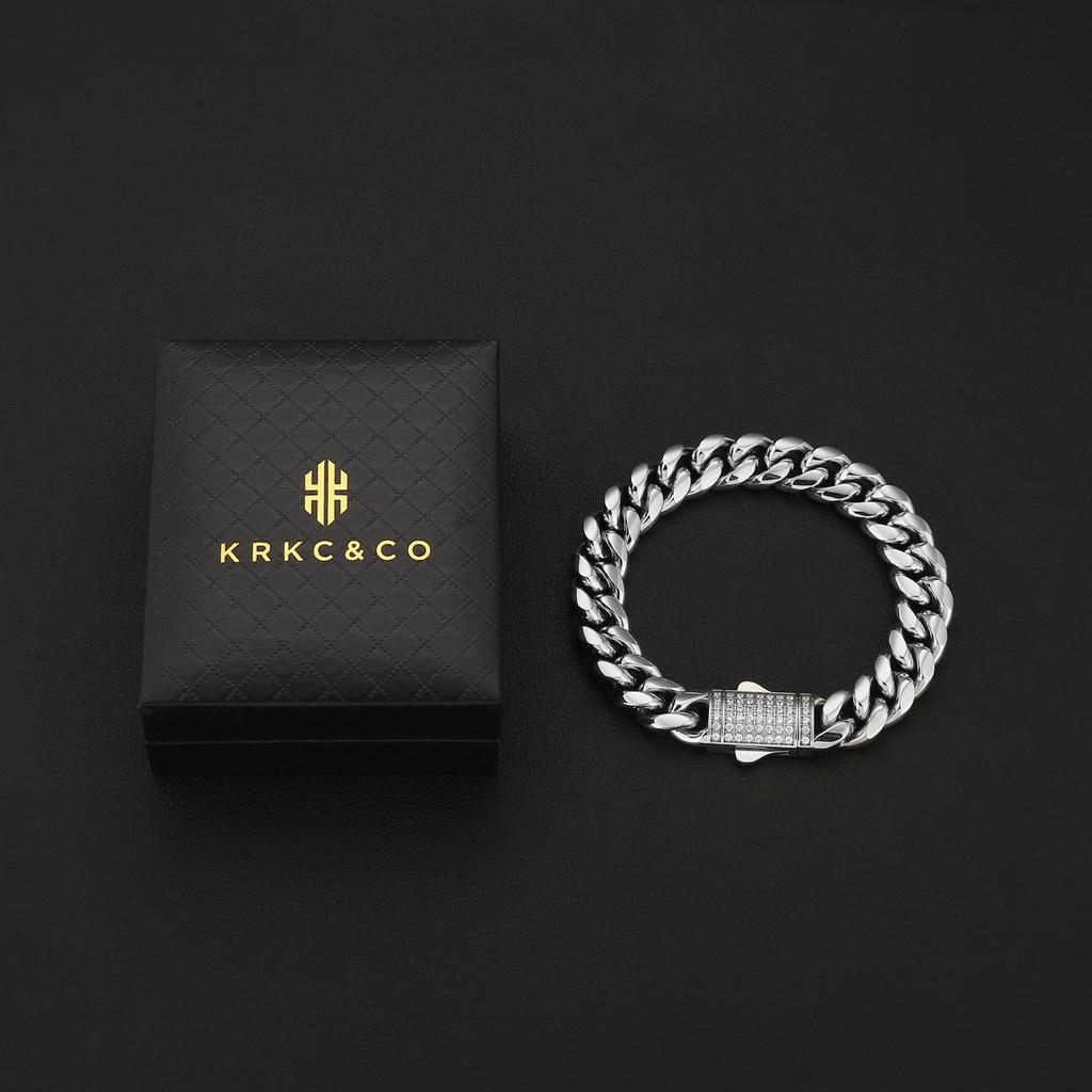 Kihei Bracelet Bracelet 12mm Stainless Steel Miami Cuban Chain 18K Gold Plated Kihei Bangles Zirconia Metal Hypoallergenic Rapper Dancer B Series Hip