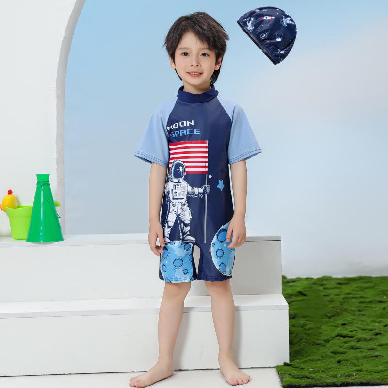 Children's Cartoon One-Piece Swimsuit - Quick-Dry, Sun Protection for Boys