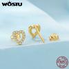 WOSTU 925 Sterling Heart Classical Heart Stud Earrings for Women Mini Rainbow Clear CZ Ear Studs Lovely Gift for mom duaghter