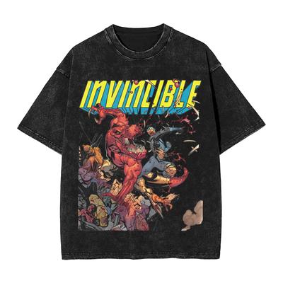 Summer Invincible Vs Alien Superhero Washed Shirts Accessories Harajuku T-Shirts Funny Adult Anime Men Women Tee Shirt
