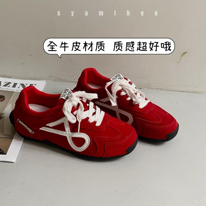 Red Retro Women's Spring and Autumn New Small Inner Height Increase Casual Sports Shoes Board Shoes