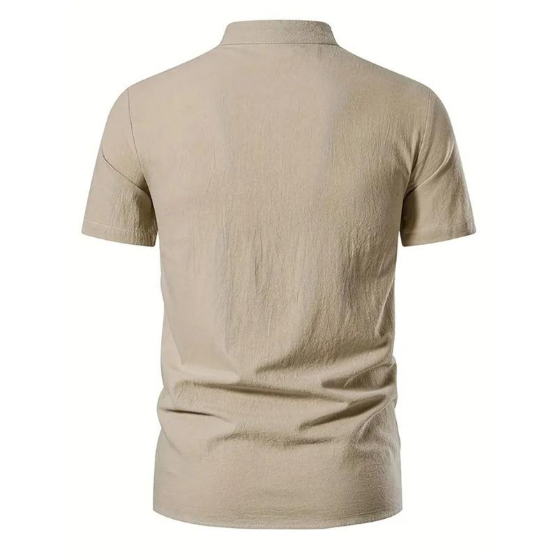 Men's Retro Shirt Short Sleeve Linen Lightweight Breathable Solid Color Fashion Pirate V Neck Stylish Shirs