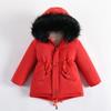 Children's Outerwear Winter Girls Jacket Fur Collar Lining with Velvet Hooded Thick Coat for Kids Children
